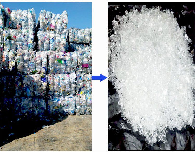 Escamas o flujos de plástico PET lavado listos para el proceso de extrusión